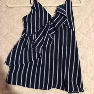 Zara blue and white striped ruffle tank